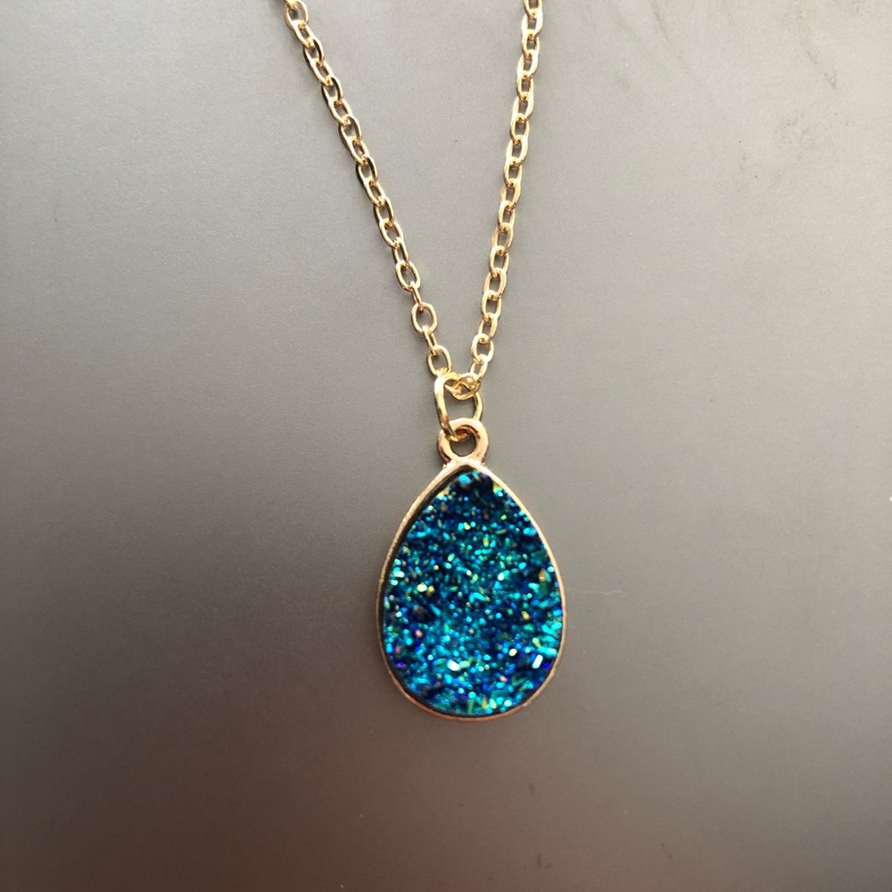 Blue Teardrop Druzy Necklace - Picture 3 of 3
